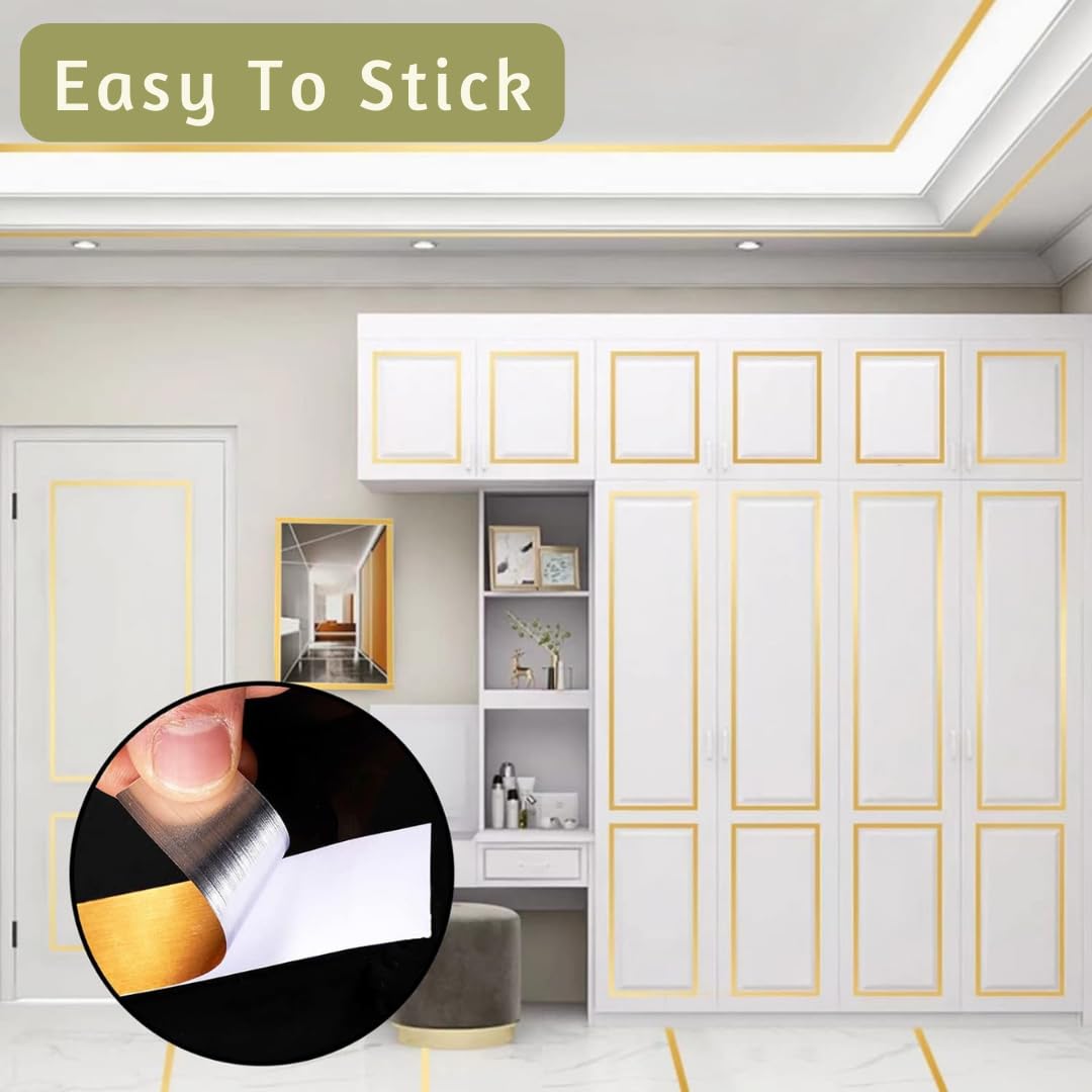 Royalkart 50 Meters Waterproof Gap Sealing Golden Decoration Tape For Home Floor Tiles, Wall Decor, Waterproof Tiles (1Cm Wide,